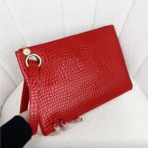 Elegant Red Crocodile-Embossed Clutch